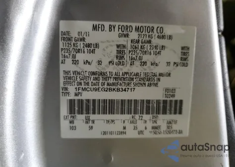 2011 Ford Escape Limited z USA, uszkodzony, nr VIN 1FMCU9EG2BKB34717